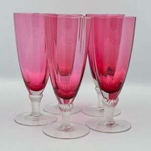 Lisa Cranberry (Optic, Straight Bowl) Juice Glasses by George Borgfeldt